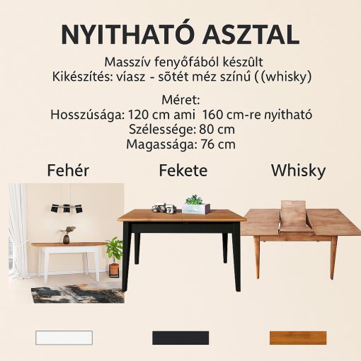 Fenyő asztal 120-160